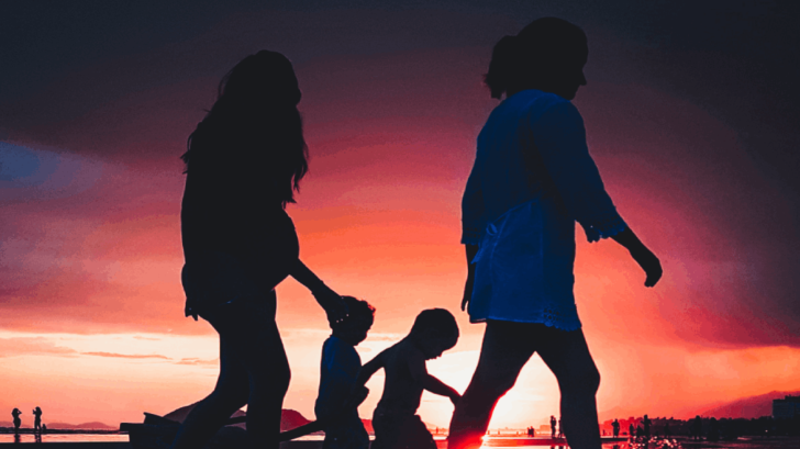 family walking by the sunset in Las Vegas